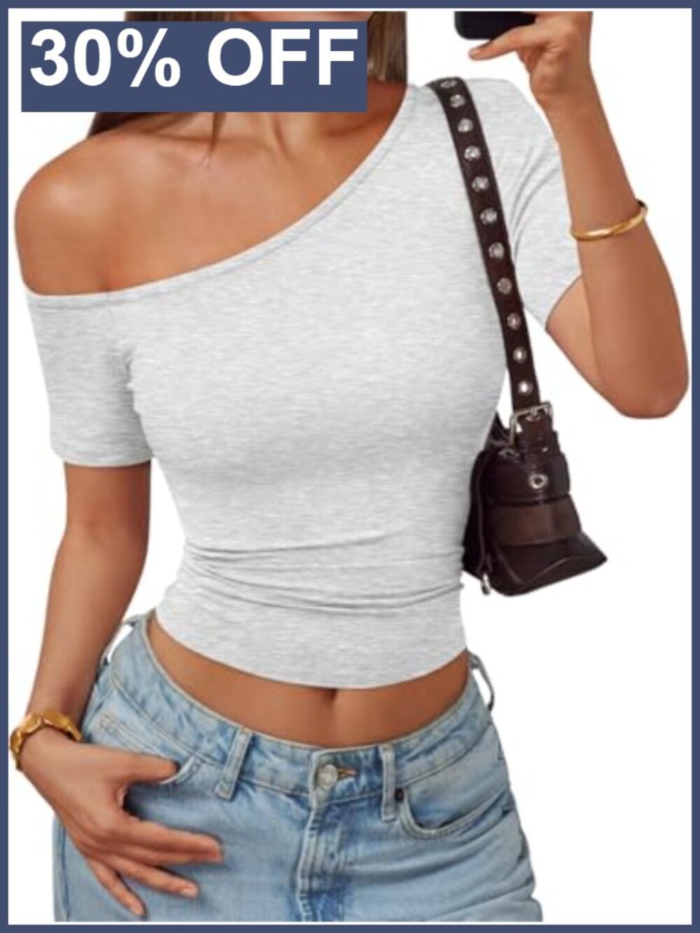 Women's Off Shoulder Asymmetrical Crop Top Y2K Short Sleeve Going Out Tee